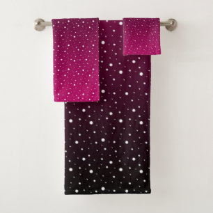White polka dots on crimson and black gradient. bath towel set