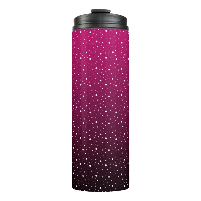 White polka dots on crimson and black gradient. thermal tumbler (Front)