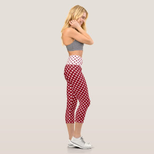 White Polka Dots on Crimson Red Capri Leggings
