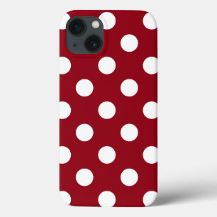 White Polka Dots on Crimson Red iPhone 13 Case