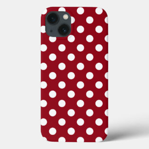 White Polka Dots on Crimson Red iPhone 13 Case