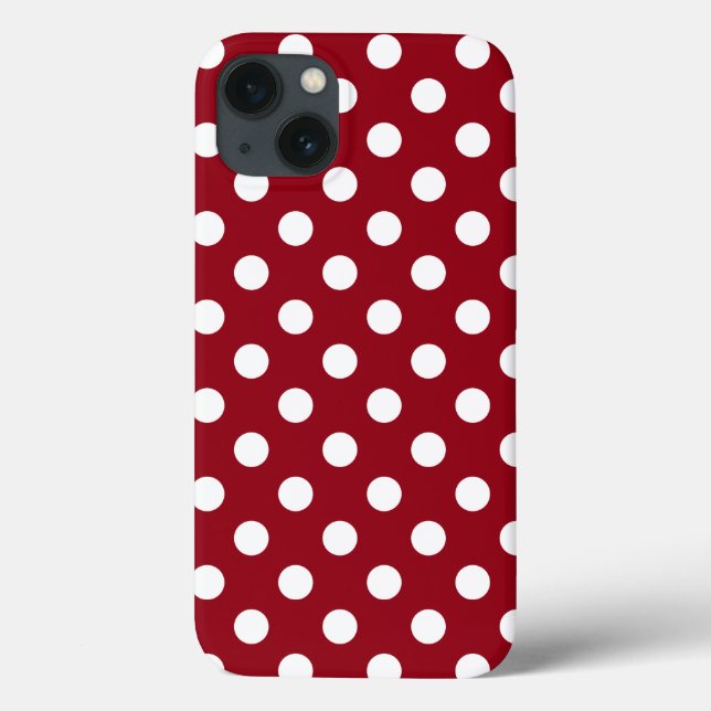 White Polka Dots on Crimson Red Case-Mate iPhone Case (Back)