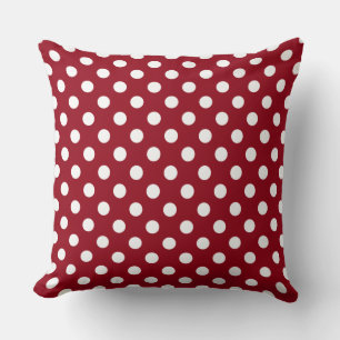 White Polka Dots on Crimson Red Cushion