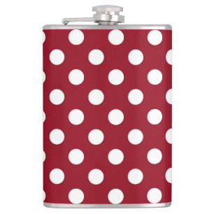 White Polka Dots on Crimson Red Hip Flask