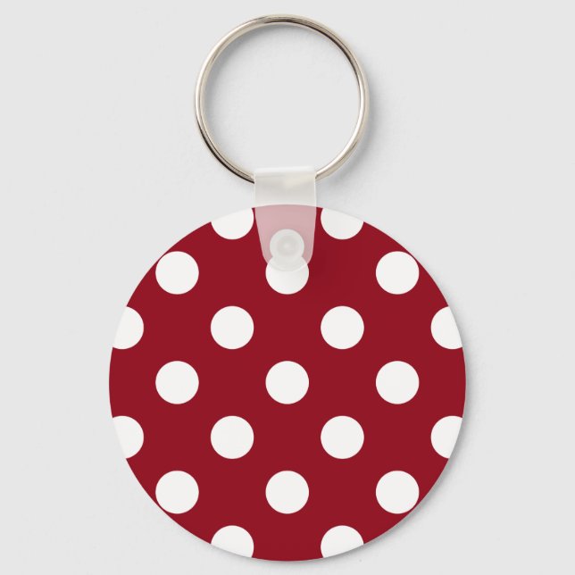 White Polka Dots on Crimson Red Key Ring (Front)