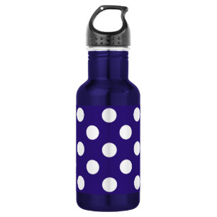 White polka dots on dark blue 532 ml water bottle