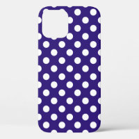 White polka dots on dark blue