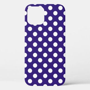 White polka dots on dark blue iPhone 12 case