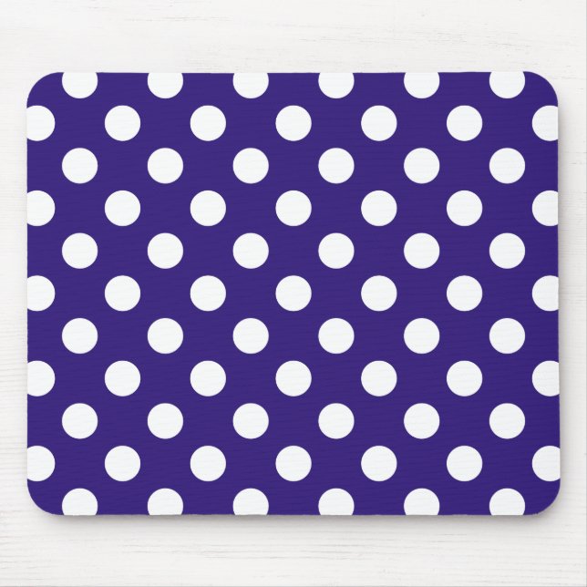 White polka dots on dark blue mouse pad (Front)