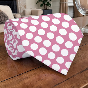 White Polka Dots on Dusty Pink Custom Tie