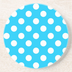 White polka dots on electric blue coaster
