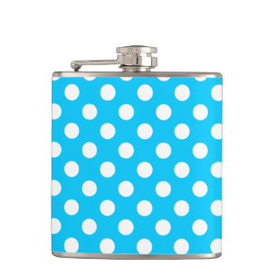 White polka dots on electric blue hip flask