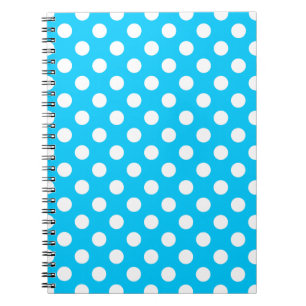 White polka dots on electric blue spiral notebook