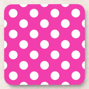 White polka dots on fuchsia coaster