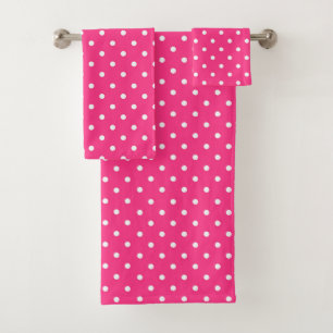 White Polka Dots on Fuchsia colour Bath Towel Set