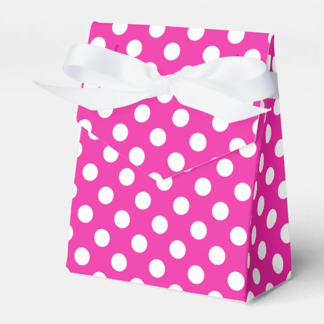 White polka dots on fuchsia favour box (Front Side)
