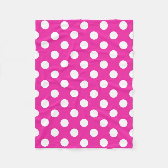 White polka dots on fuchsia fleece blanket (Front)