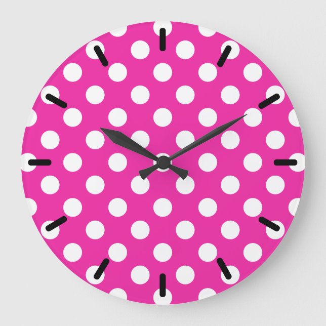 White polka dots on fuchsia large clock (Front)