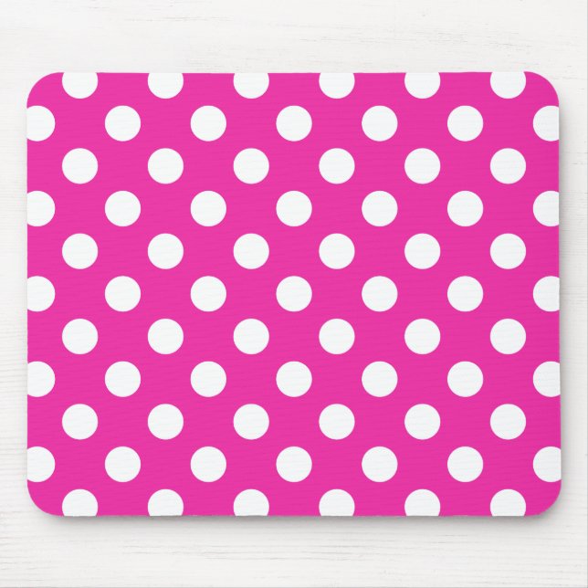 White polka dots on fuchsia mouse pad (Front)