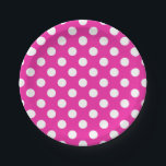 White polka dots on fuchsia paper plate<br><div class="desc">White polka dots on fuchsia</div>