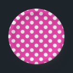 White polka dots on fuchsia paper plate<br><div class="desc">White polka dots on fuchsia</div>