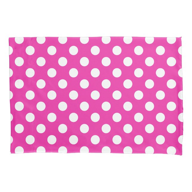 White polka dots on fuchsia pillowcase (Front)