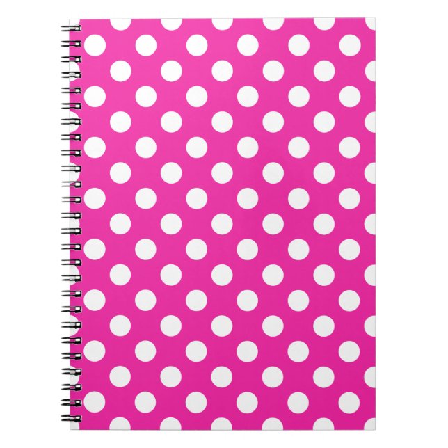 White polka dots on fuchsia spiral notebook (Front)