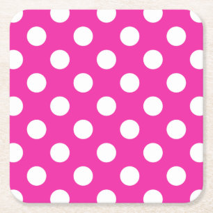 White polka dots on fuchsia square paper coaster