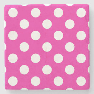 White polka dots on fuchsia stone coaster