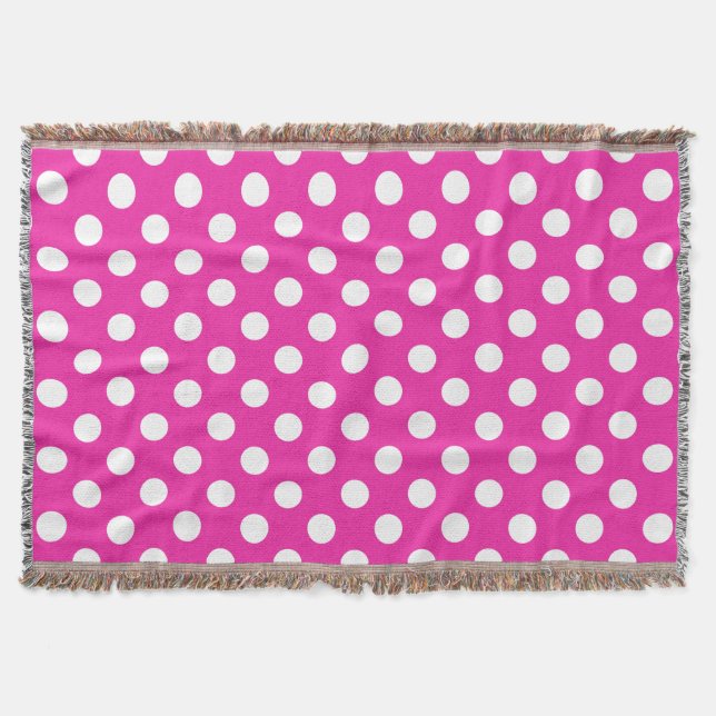 White polka dots on fuchsia throw blanket (Front)