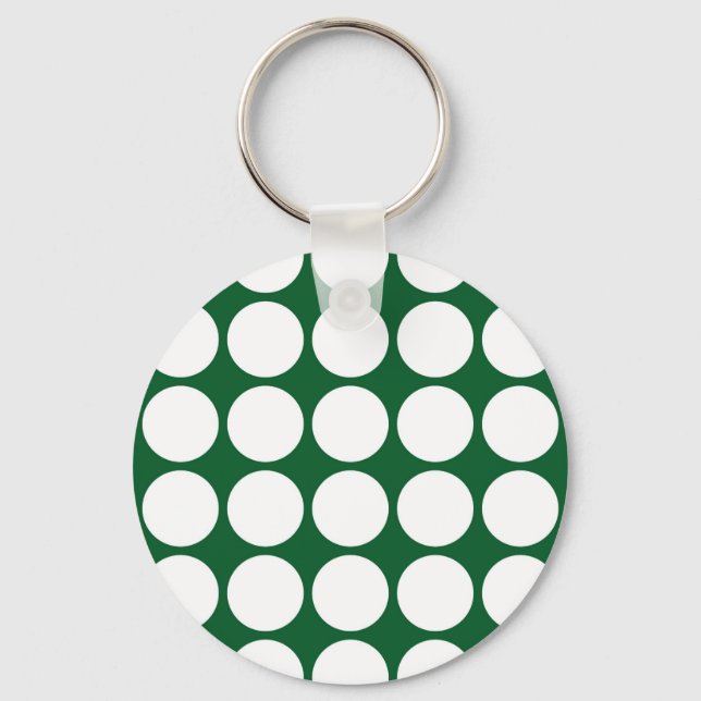 White Polka Dots on Green Key Ring (Front)