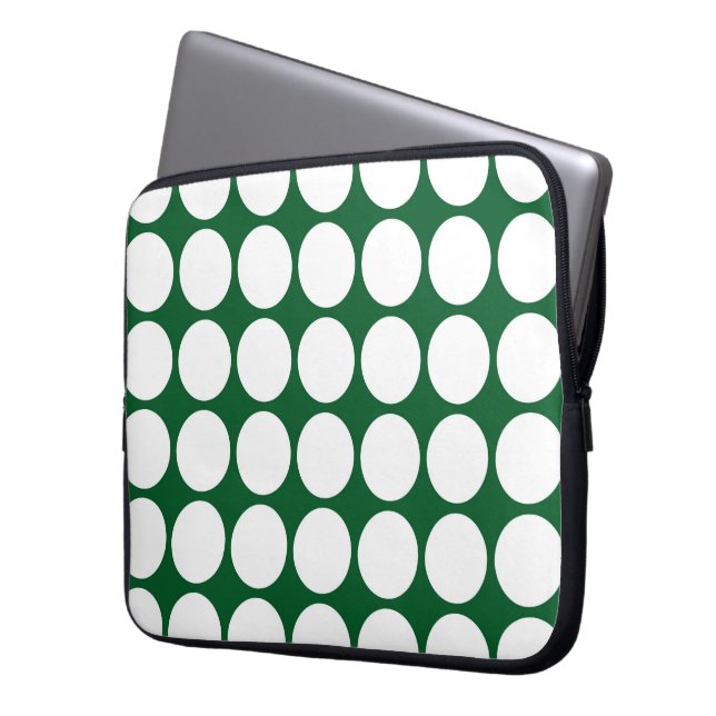 White Polka Dots on Green Laptop Sleeve (Front Left)
