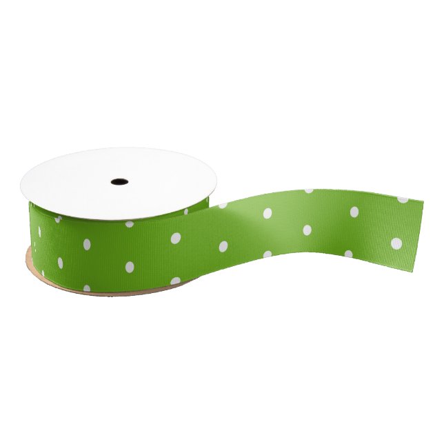 White Polka Dots on Green Ribbon Grosgrain Ribbon (Spool)