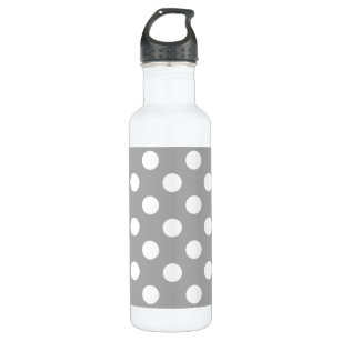 White polka dots on grey 710 ml water bottle