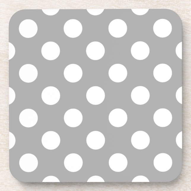 White polka dots on grey coaster (Front)
