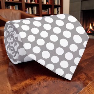 White Polka Dots on Grey Custom Tie