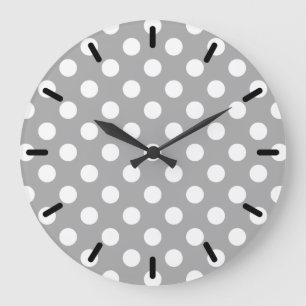White polka dots on grey large clock