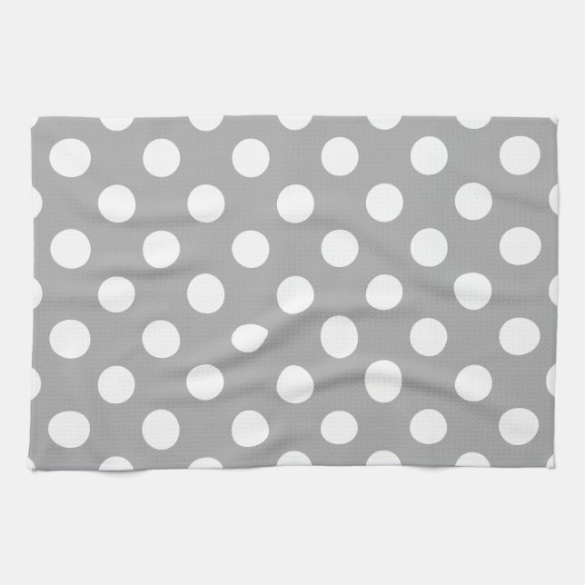 White polka dots on grey tea towel (Horizontal)