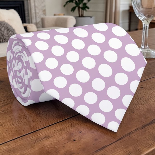 White Polka Dots on Lavender Custom Necktie (Creator Uploaded)