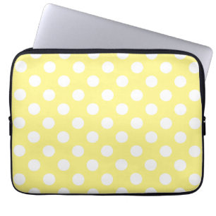White polka dots on lemon yellow laptop sleeve