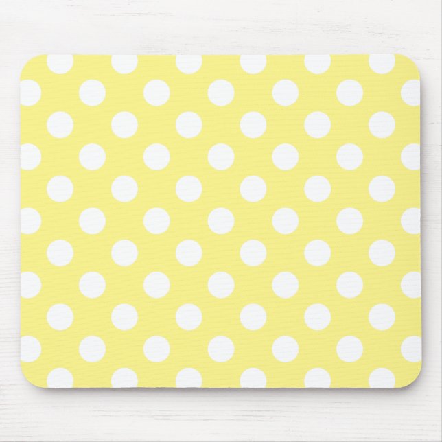 White polka dots on lemon yellow mouse pad (Front)