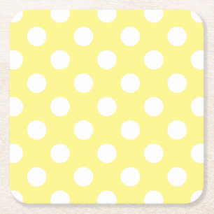 White polka dots on lemon yellow square paper coaster