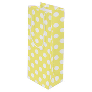 White polka dots on lemon yellow wine gift bag