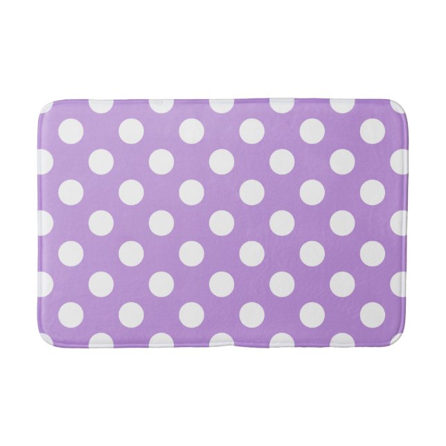 White polka dots on lilac bath mat (Front)