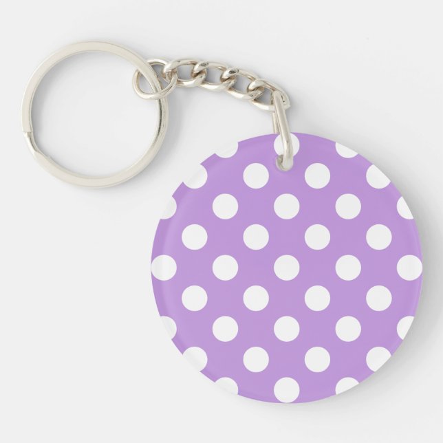 White polka dots on lilac key ring (Front)