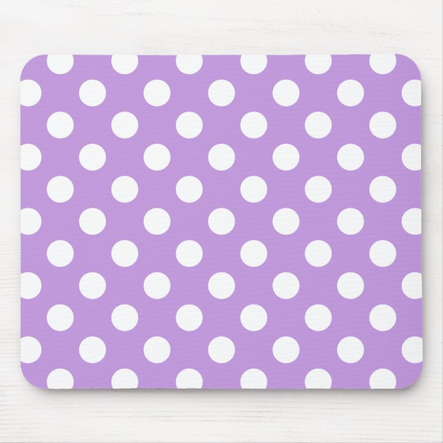 White polka dots on lilac mouse pad (Front)