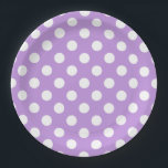White polka dots on lilac paper plate<br><div class="desc">White polka dots on lilac</div>