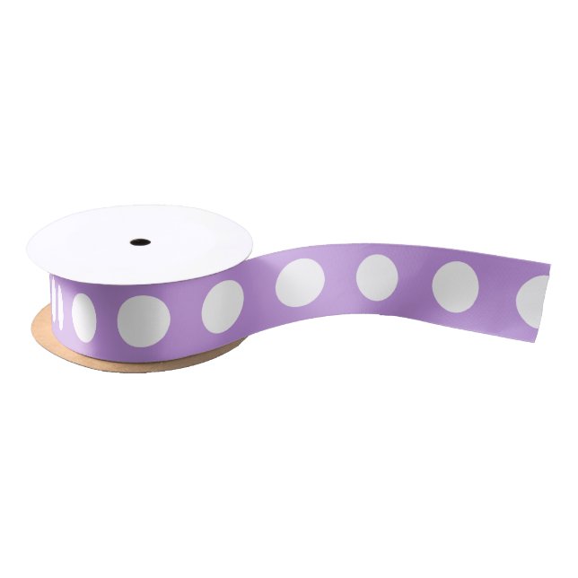 White polka dots on lilac satin ribbon (Spool)