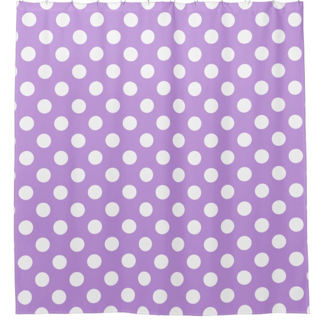 White polka dots on lilac shower curtain (Front)