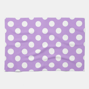White polka dots on lilac tea towel
